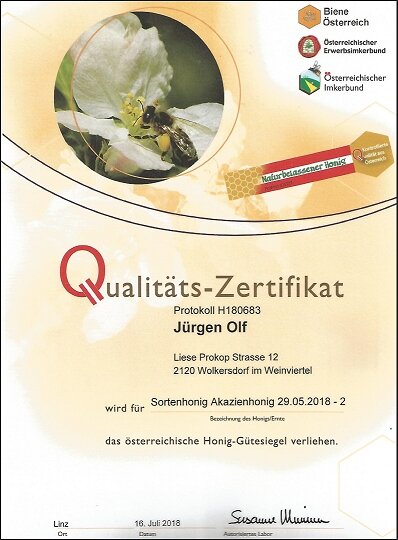 Qualitäts-Gold-Zertifikat Akazienhonig Qualitäts-Gold-Zertifikat Akazienhonig