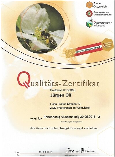 Qualitäts-Gold-Zertifikat Akazienhonig